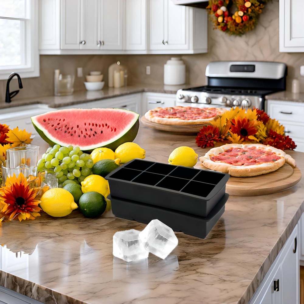 Large Ice Cube Molds,2 Pack Square Ice Cube Mold With Lid,8 Cavity 2 Inch Lar...