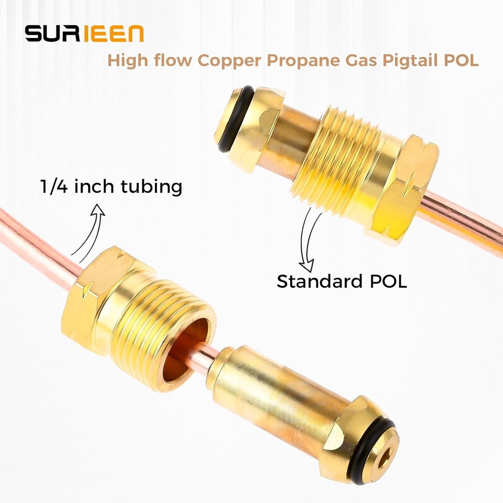 Propane Regulator Copper Pigtail POL x 15 Inch, x 7/8" HEX...