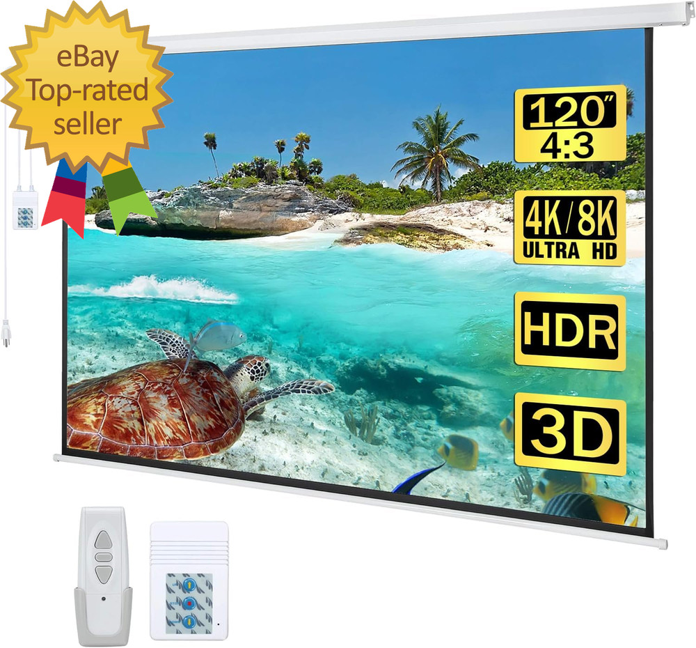 120" Motorized Projector Screen Electric Diagonal Automatic Projection 4:3 HD Mo