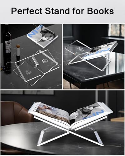 Clear Acrylic Book Stand - Adjustable Height, Large Open Book Display Stand,