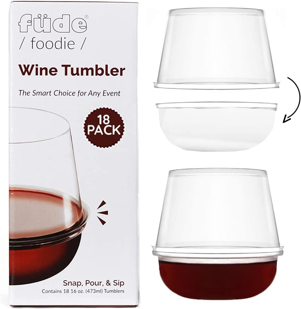 Plastic Stemless Wine Glasses 16 oz. 18 pack - Reusable, BPA Free,  Portable