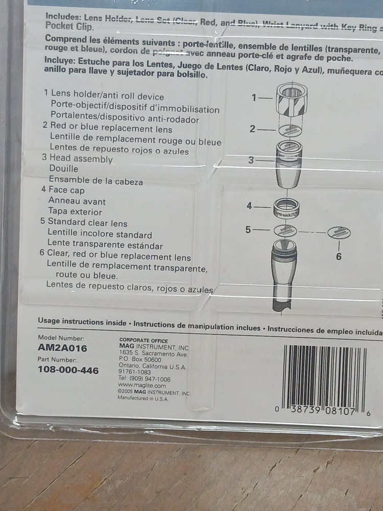 Mini Maglite Flashlight Accessory Pack AA 2-Cell 108-000-446 AM2A016 New