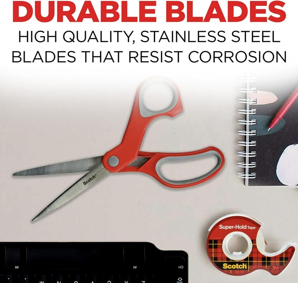 Scotch 8 Inch Multi-Purpose Scissors, Great for Everyday 1 Count, Red/Grey