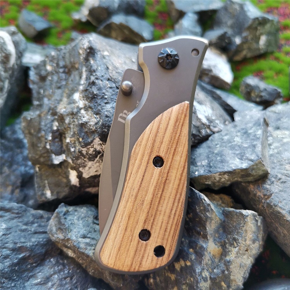 Folding tactical wooden handle portable pocket knife practical survival tools