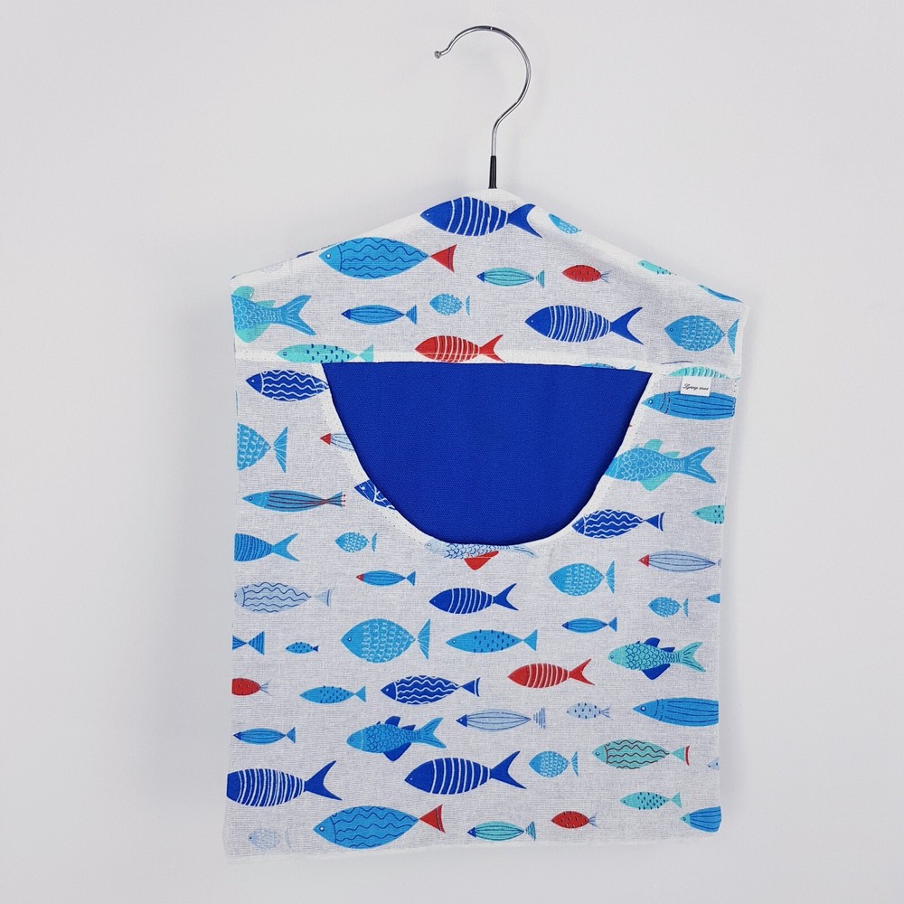 Peg Bag Handmade White Blue Fish Print Lined Laundry Clothes Peg Holder