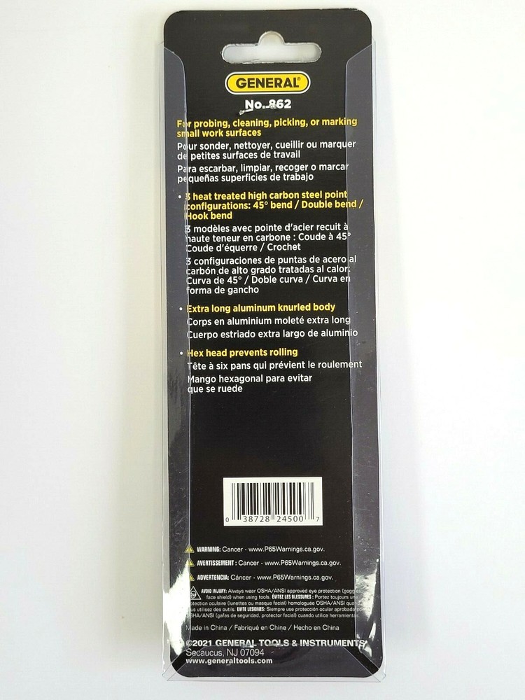 PICK & PROBE SET 3 PIECE GENERAL TOOLS 862 FOR PICKING PROBING OR MARKING