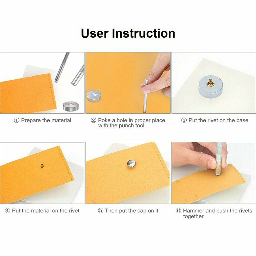 300Pcs Leather Rivets Double Cap Rivet Tubular Metal Studs Setting Tool DIY Kit
