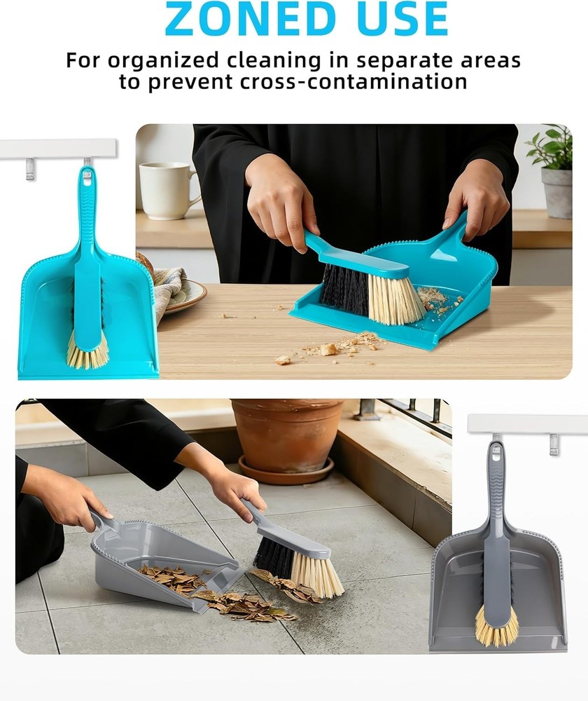 Twin Pack Dustpan with Brush, Blue & Grey