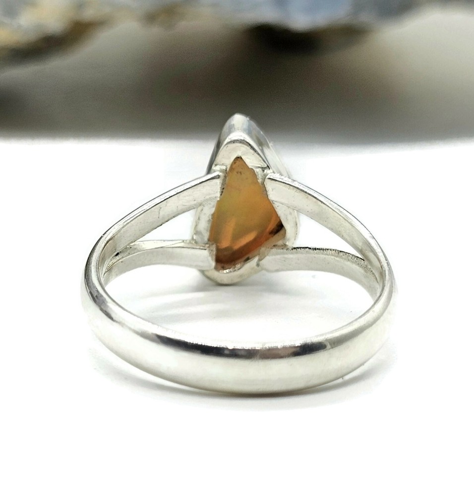 Solid Opal Ring, Size Q, October Birthstone, Sterling Silver, Rough Gem, Aura