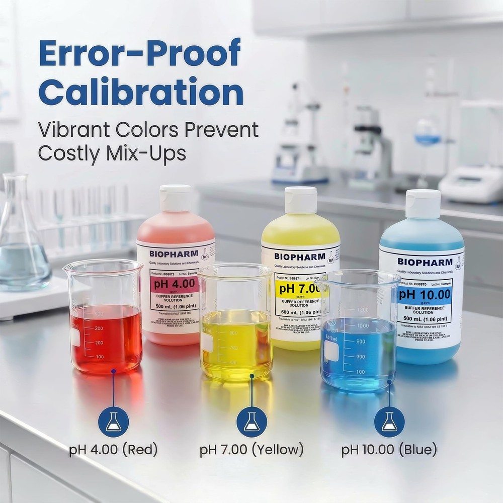 pH Buffer Calibration Solution 3-Pack: 4.00, 7.00, 10.00 Buffers —...