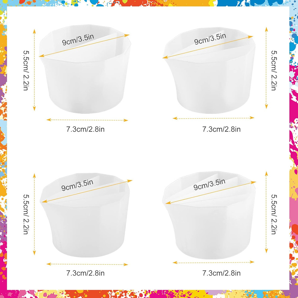 4 Pcs Silicone Split Cups with 2-5 Channels for Acrylic Paint Pouring Drawing