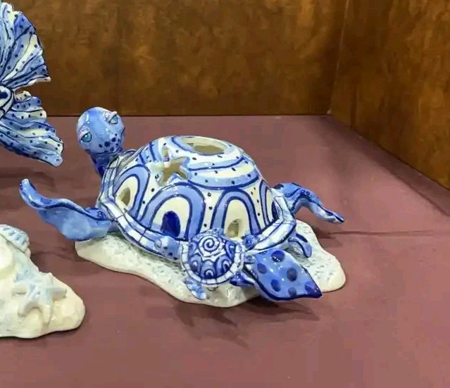Diane Artware Blue and White Turtle Tea Light Set Ceramic