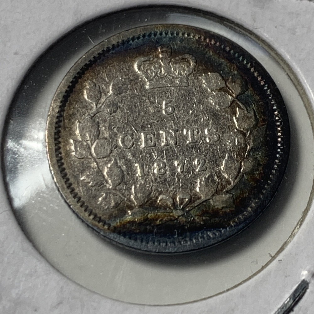 1872-H Canada 5 Cents Small Silver Coin
