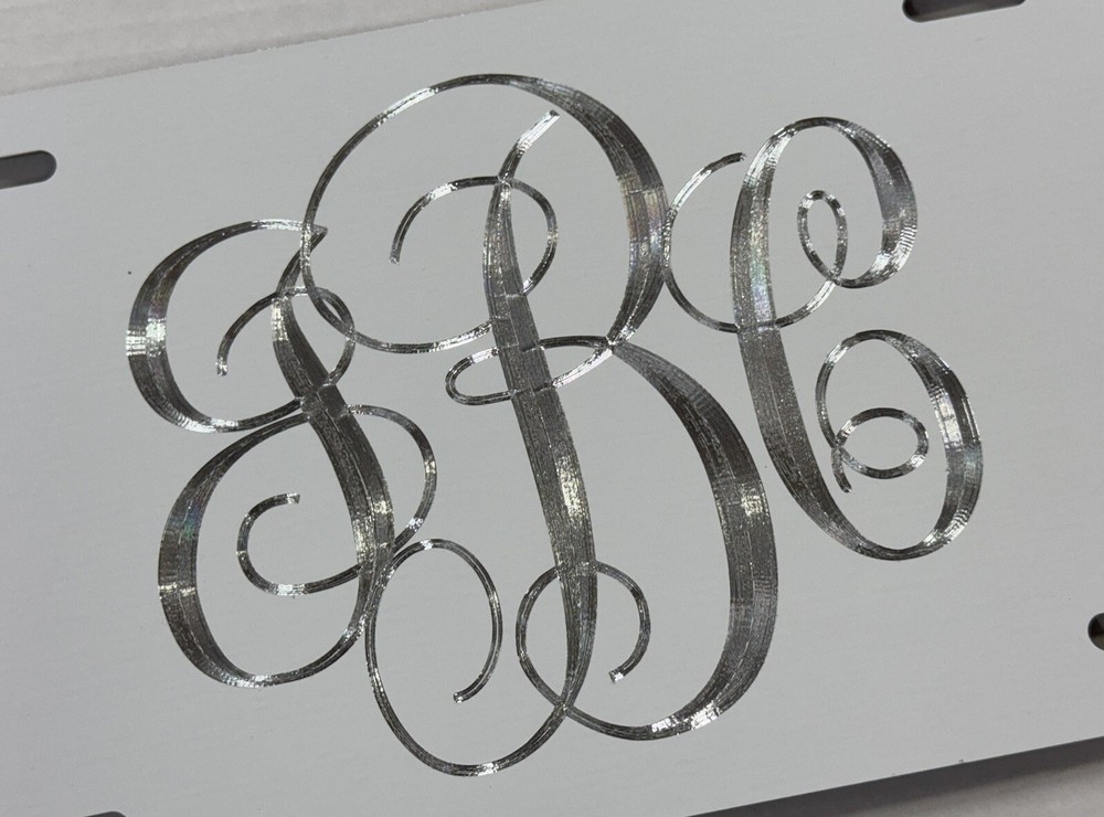 Engraved Custom Personalized Monogram Diamond Etched White License Plate Car Tag