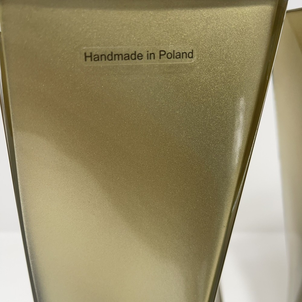 2 Twisted Rectangular Gold Vases Handmade Poland 10.5” Thick Heavy Glass *READ**