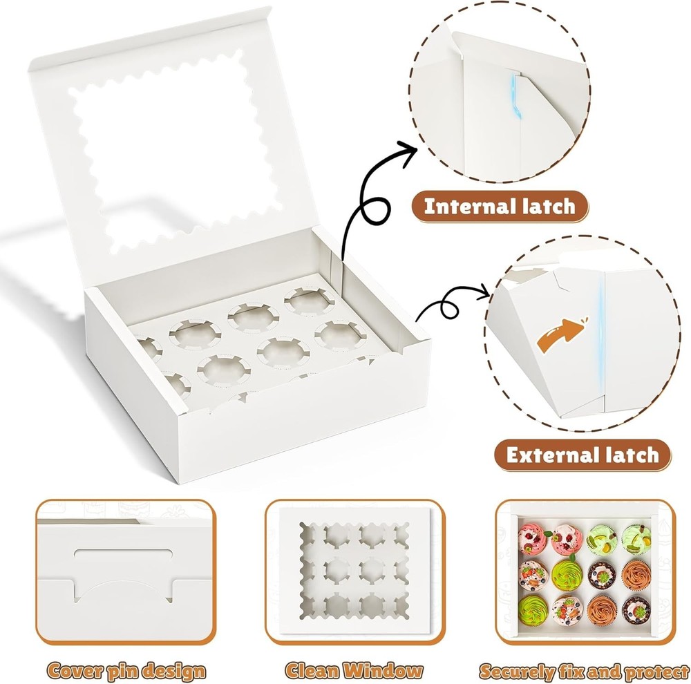 4 Pack Cupcake Boxes, Hold 12 Standard Cupcakes, Cupcake Containers with Wind...