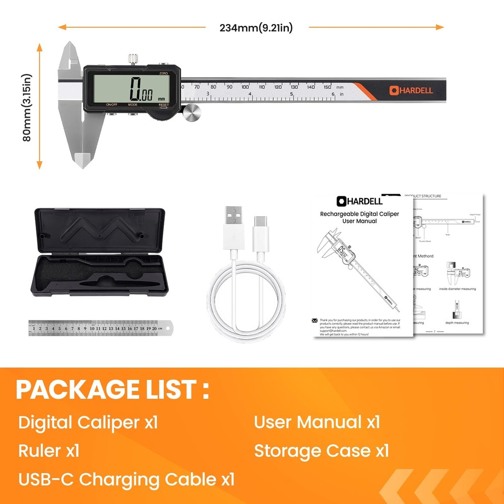Digital Caliper, Rechargeable Digital Caliper 6 inch with Reset Setting, Cali...