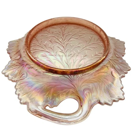 Vintage Rose Pink Iridescent Leaf Serving Dish