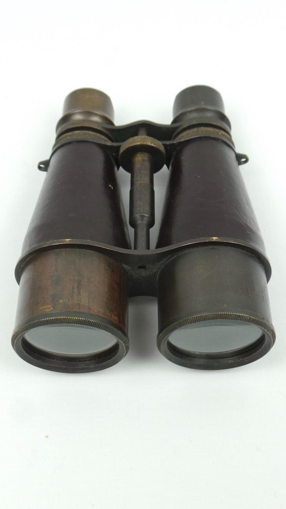 VINTAGE UNMARKED BROWN LEATHER COVERED BRASS BINOCULARS