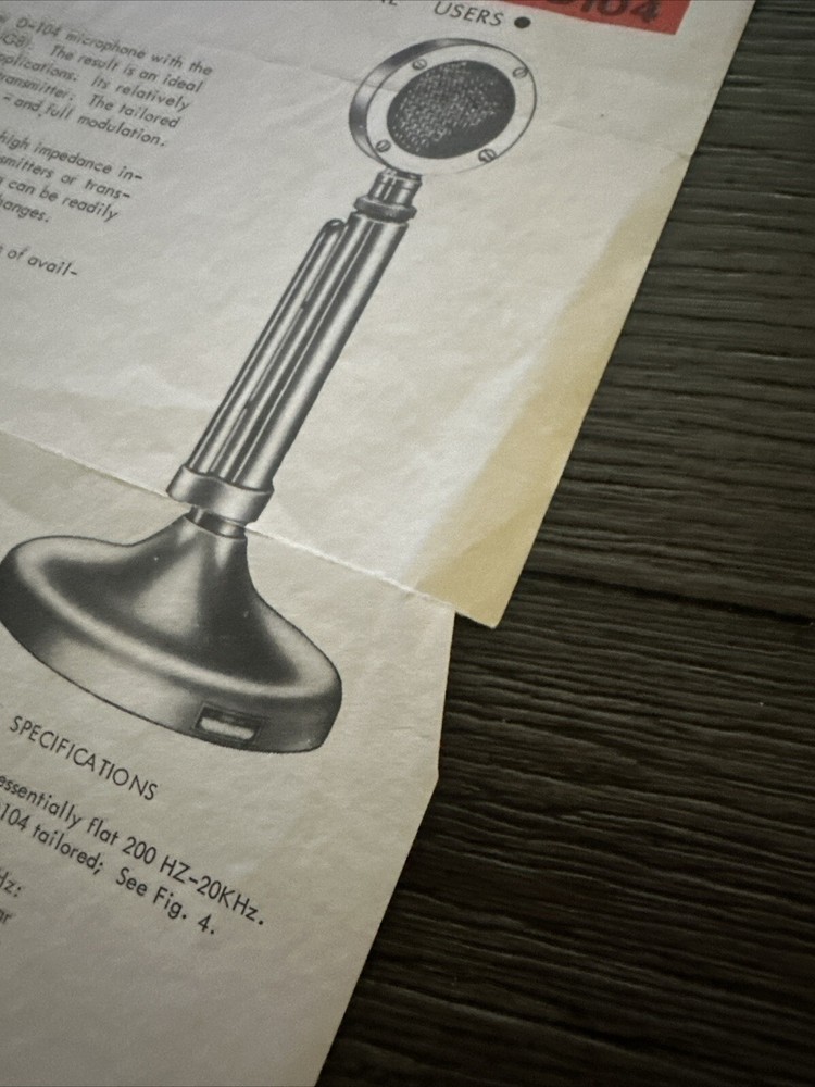 Original ASTATIC D104 Microphone SPEC SHEET