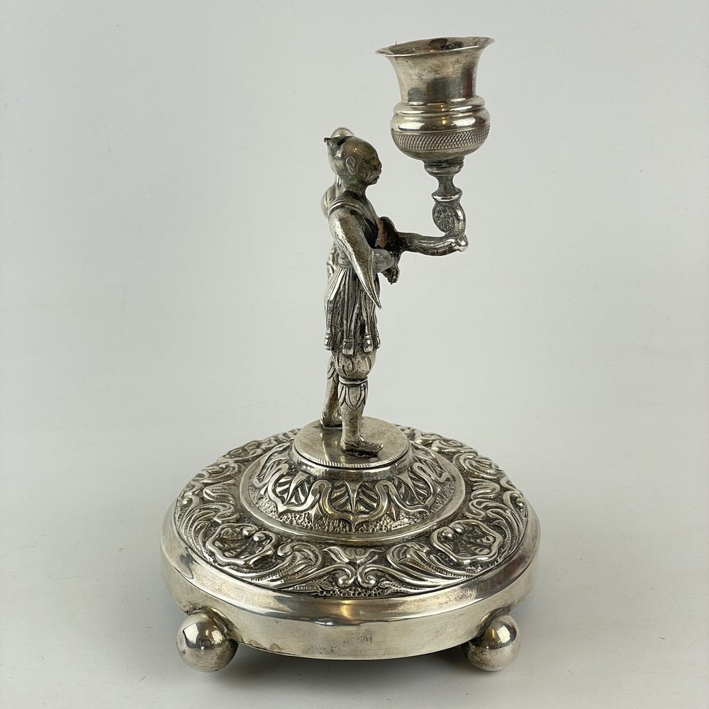 Antique Probably Spanish Solid “915” Silver Figural Chamberstick Figurehead 18cm