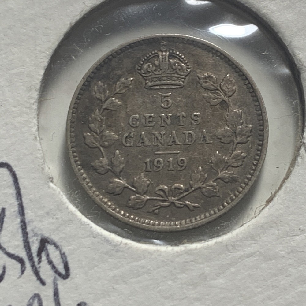 1919-Canada 5 Cents 80% Silver