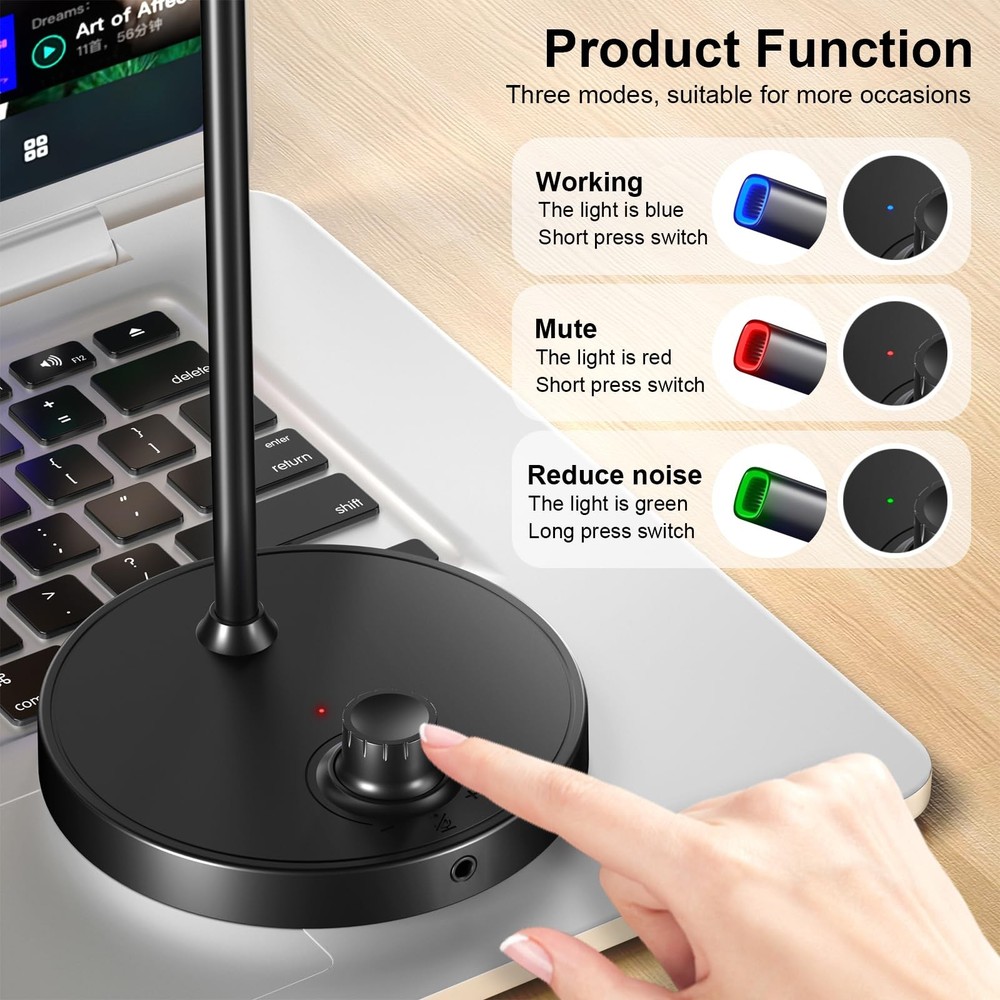 USB Microphone, Gaming Microphone for PC with Volume Control Buttons for Reco...