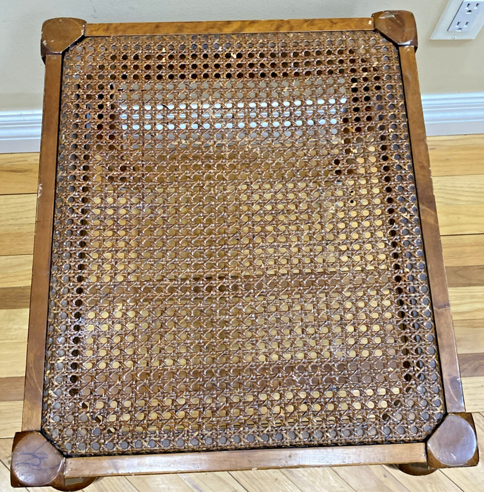 Vtg Walnut Caned Vanity Bench