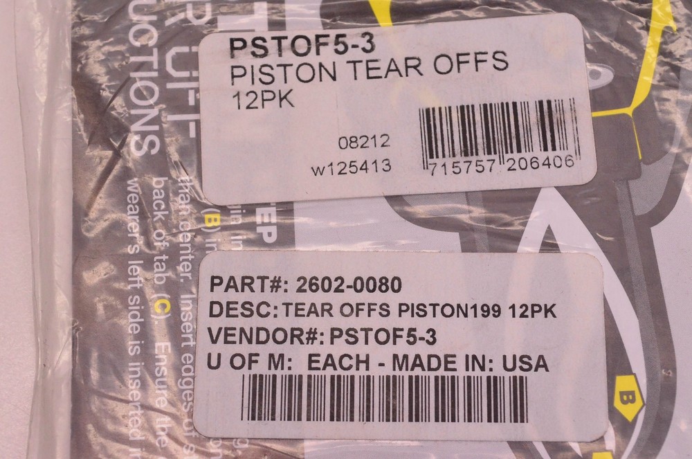 Smith 2602-0080 Piston Tear Offs 12 Pack NOS