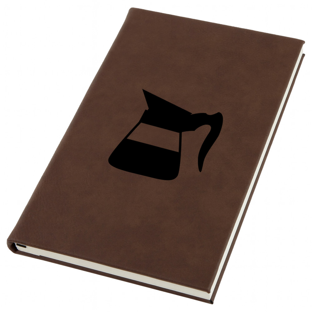 Coffee Pot Engraved Leather Journal, Personal Planner with Lined Pages