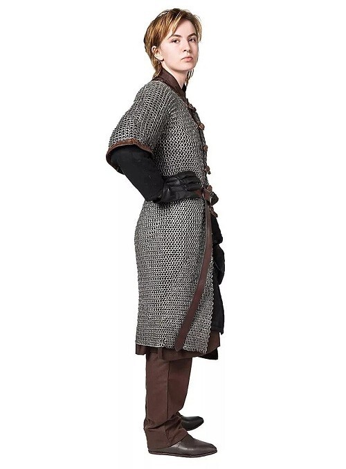 Hauberk front open 9 MM ID MS Flat Riveted half Sleeve armor chainmail shirt