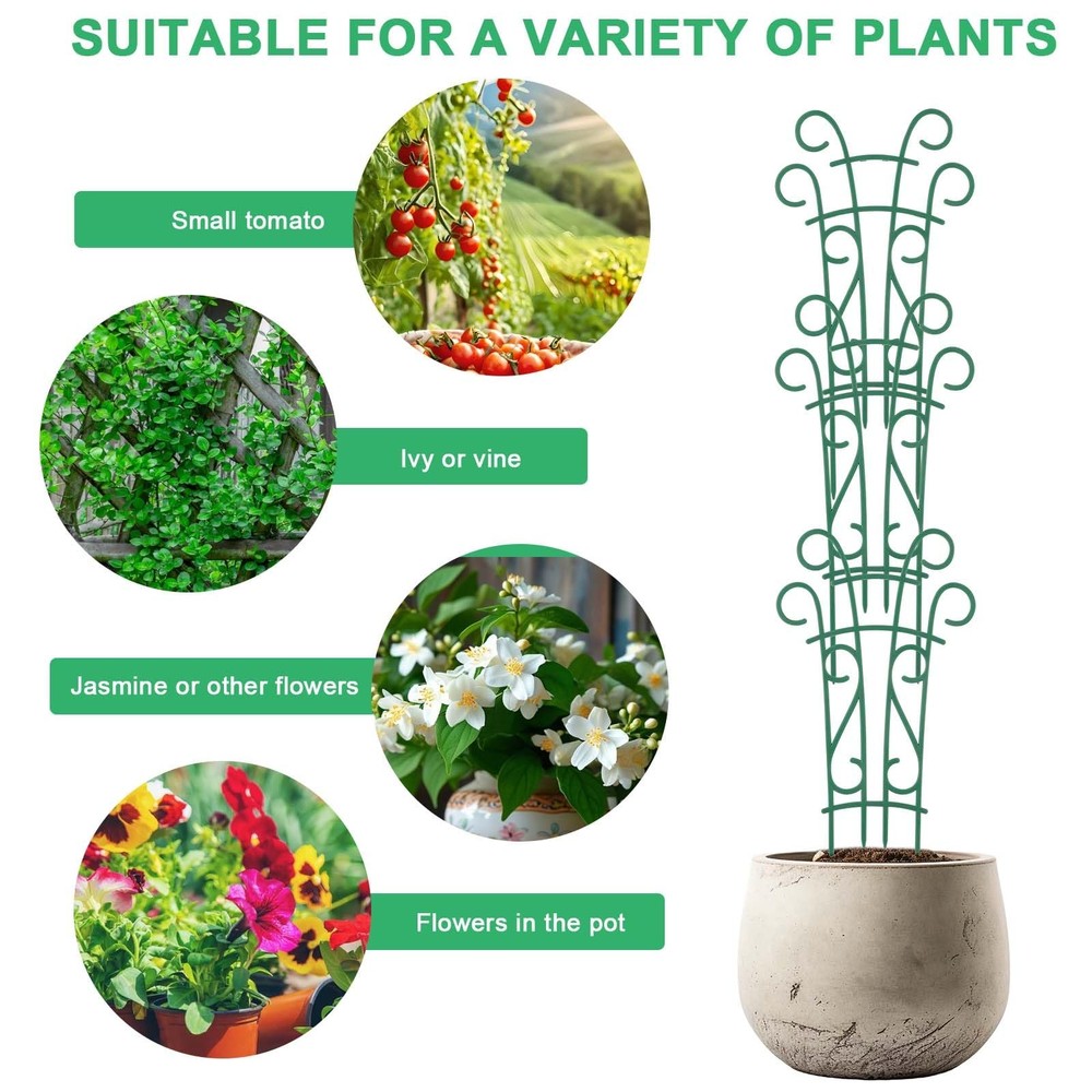 Qaobo Plant Trellis for Potted Plants 4 Pack Stackable Indoor 4 Pack, Green