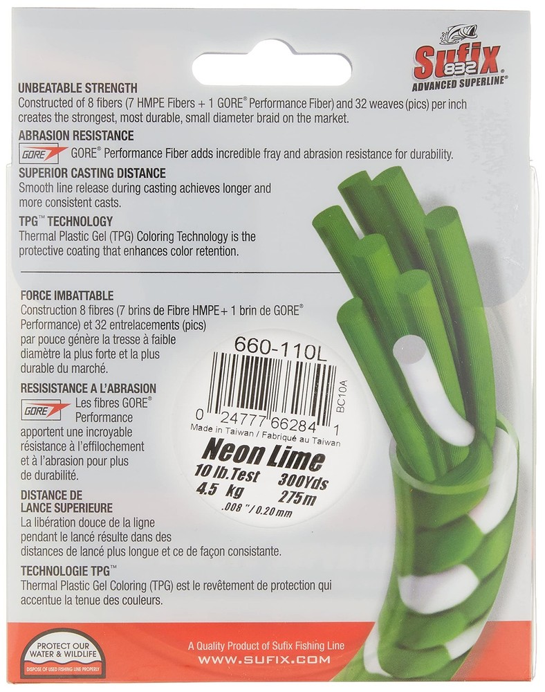 832 Braid 10 lb Neon Lime 300 yards