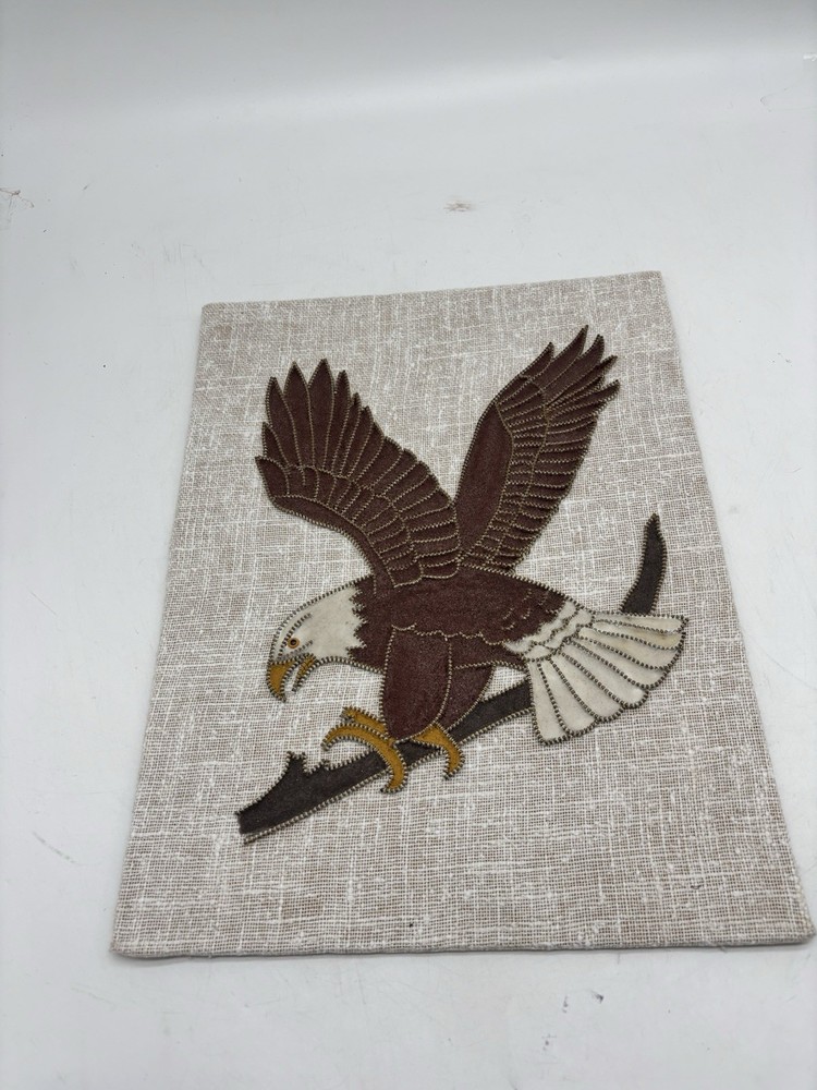 Handmade Bald Eagle Appliqué Wall Art on Textured Fabric Panel Decor