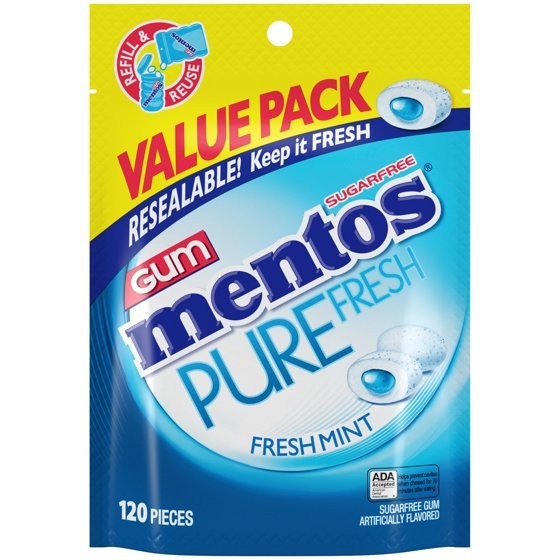 (PACK OF2) Mentos Pure Fresh Mint Sugar Free Gum Extra Value Pack 120 Count