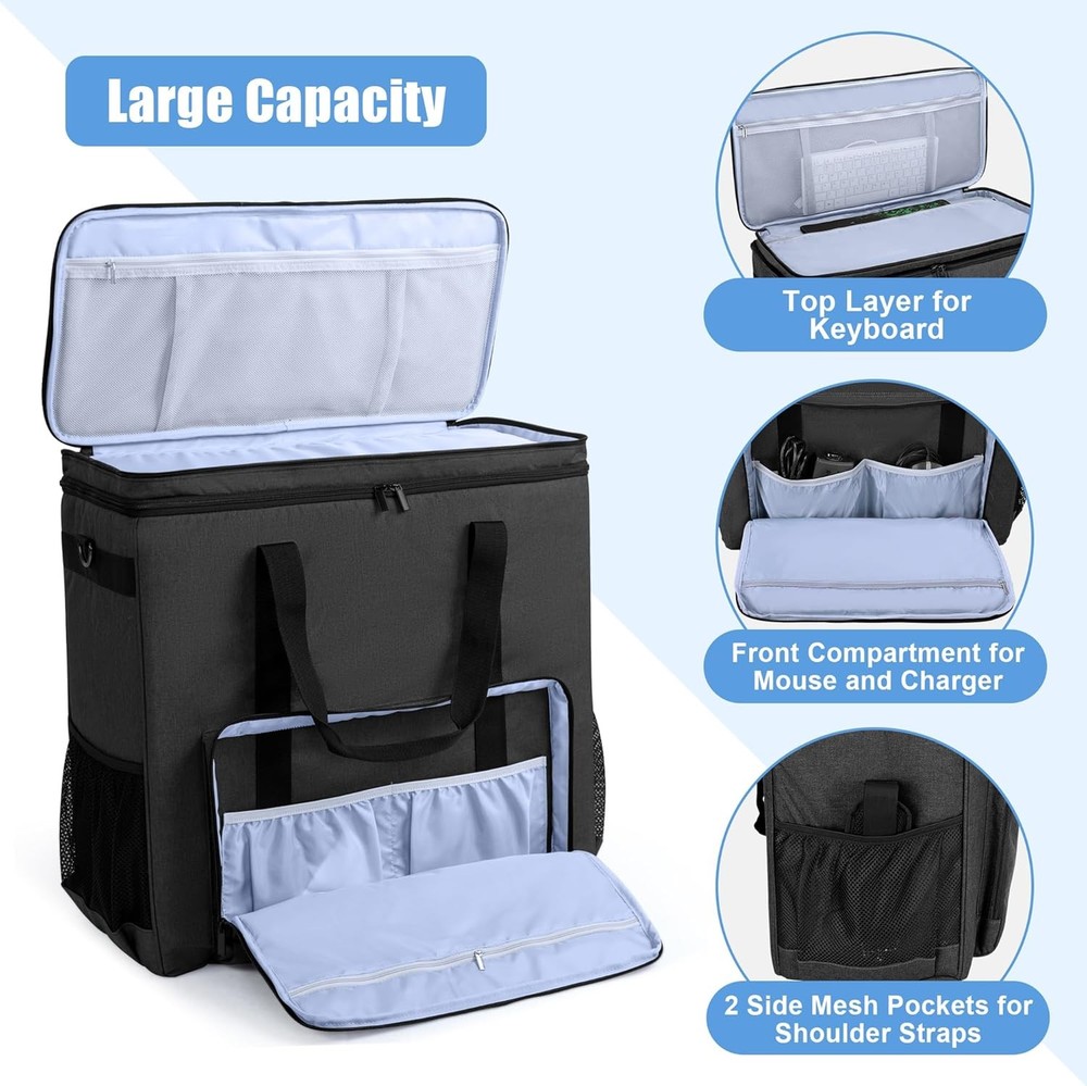 CURMIO Double-Layer PC Carrying Case, Desktop Computer Travel Type 2, Black