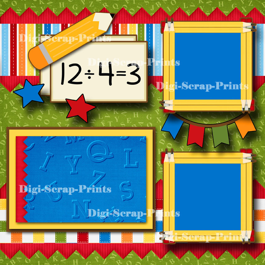 3RD GRADE SCHOOL 2 premade scrapbook pages layout paper piecing DIGISCRAP #A0250