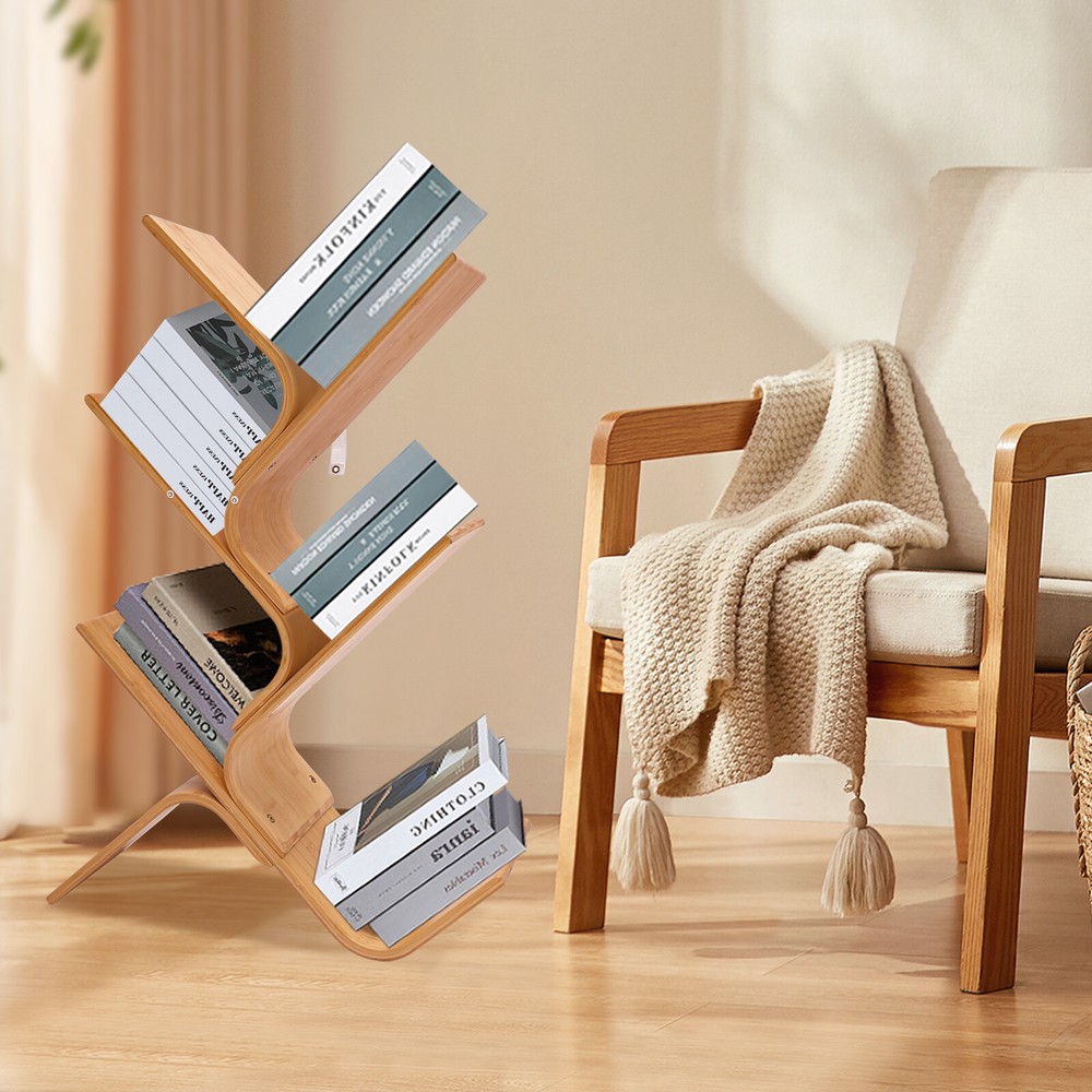 5-Tier Bamboo Tree Bookshelf Modern Floor Standing Bookcase Stand Book Holder