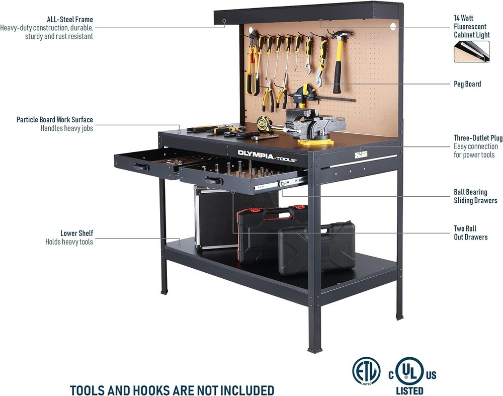 Multipurpose Workbench with Power Outlets & Light - Durable Steel Construction