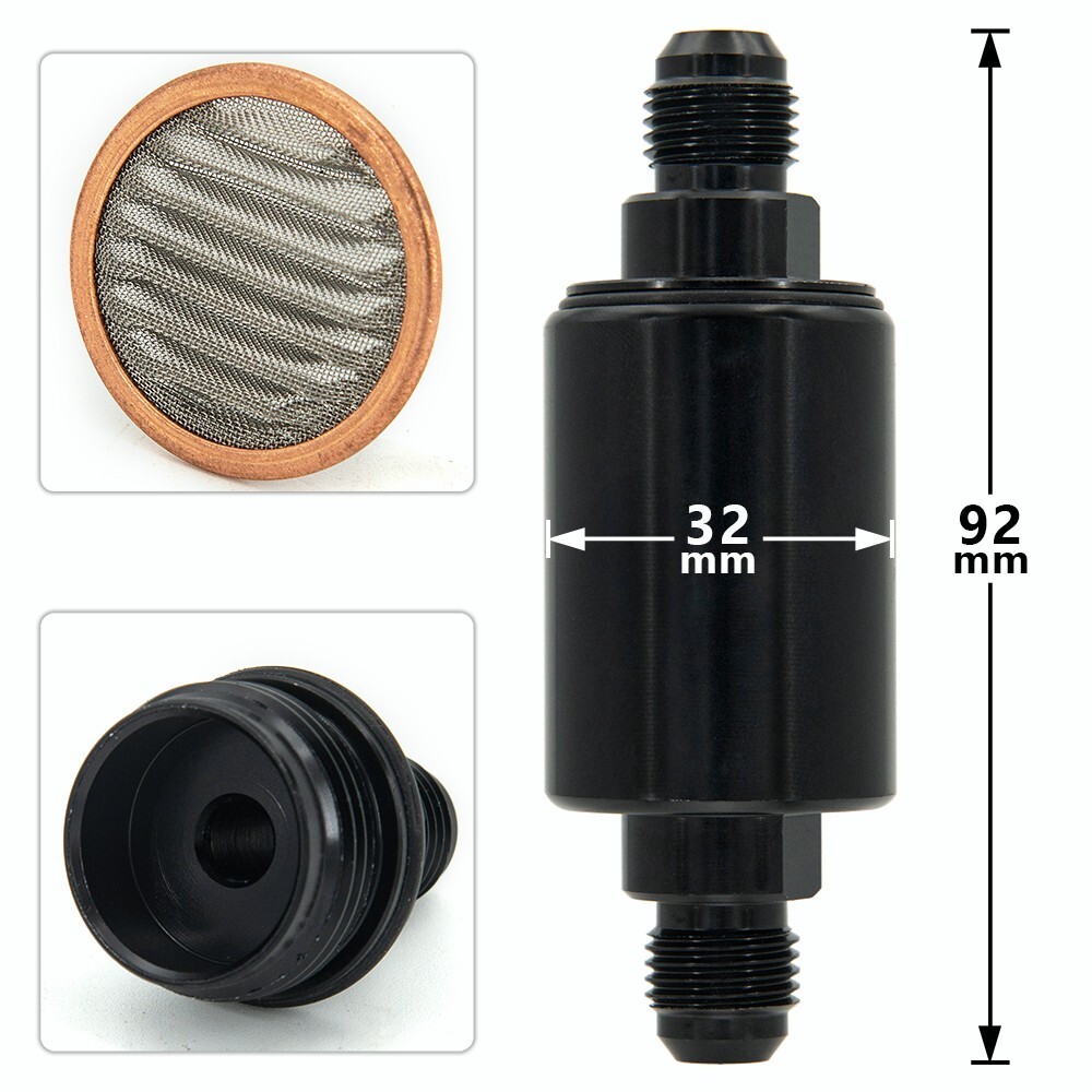 Universal 6AN High Flow Inline Fuel Filter Removable Cleanable With Mesh Screen