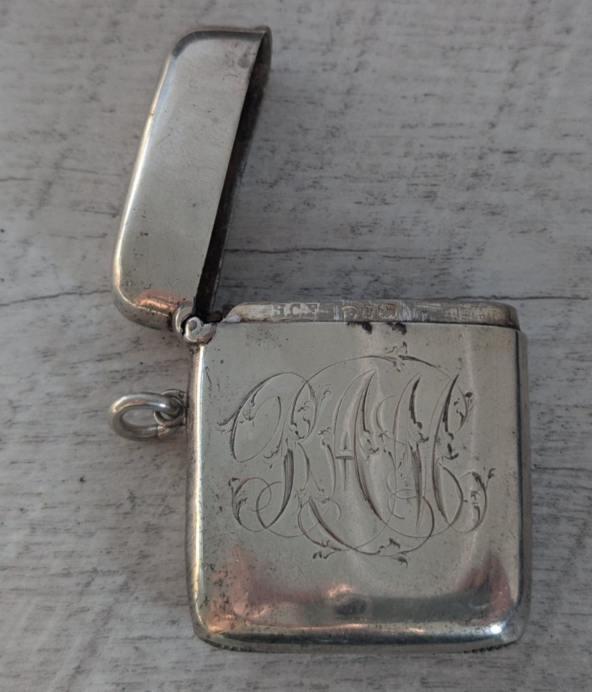 Silver Vesta Case Birmingham Office Match Safe Engraved Lettering