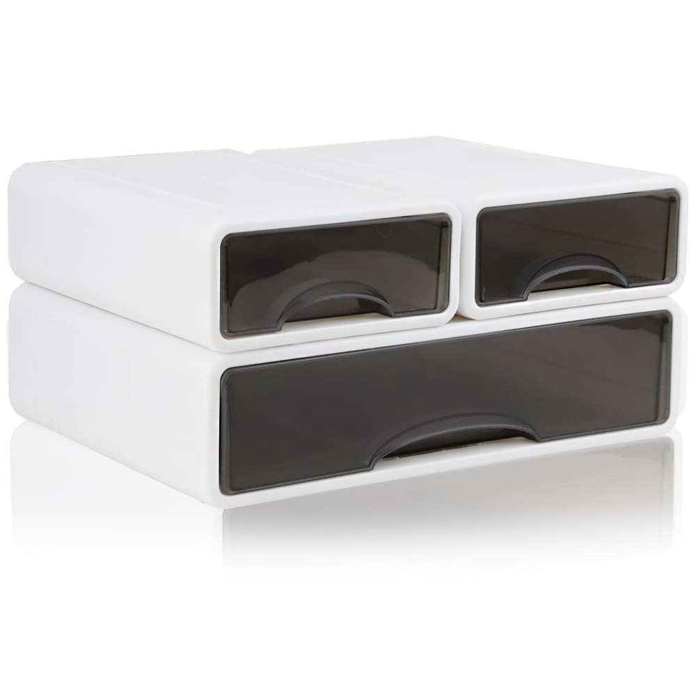 Stackable Desk Organizer, 3-Piece Plastic Drawer Set, White, 13" Wide Letter ...