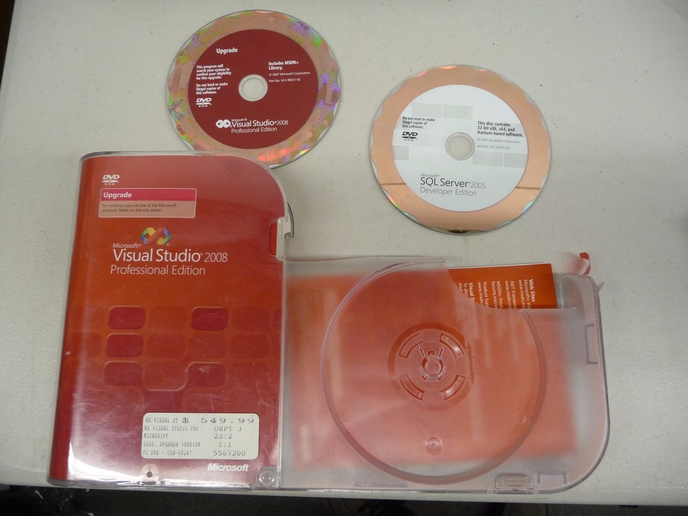 Microsoft Visual Studio Professional 2008 SQL 2005 Dev Full Ver w' Upgrade BONUS