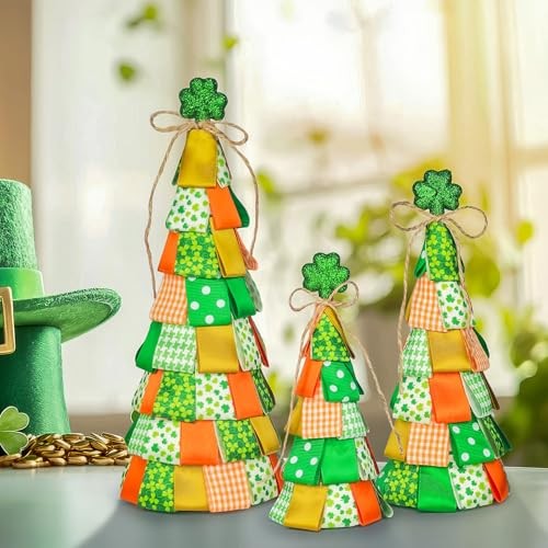 3 PCS St Patricks Day Table Decorations Shamrock Cone Tree Centerpiece Decor