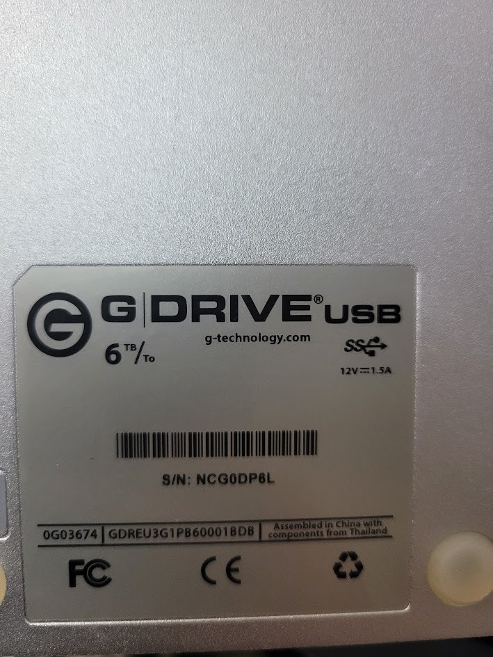 G-Technology G-Drive 6TB Desktop External HDD |with No power adapter