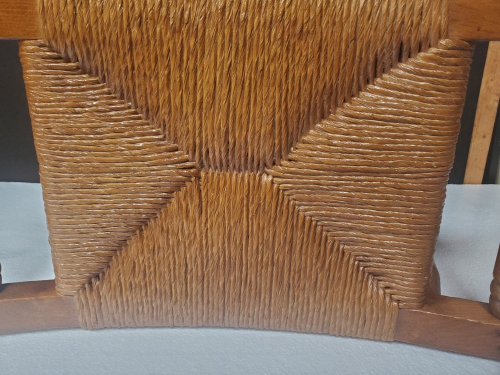 Mid Century Solid Wood Woven Rush Footstool