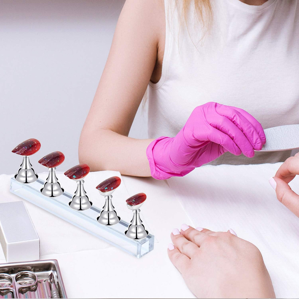 Magnetic Nail Stand Set for Acrylic Display and Practice - Silver