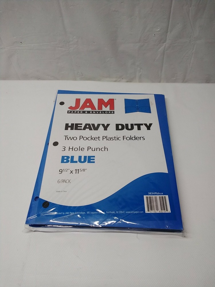 JAM Paper Heavy Duty Plastic Two Pocket Presentation Folders - Blue - 6/pack