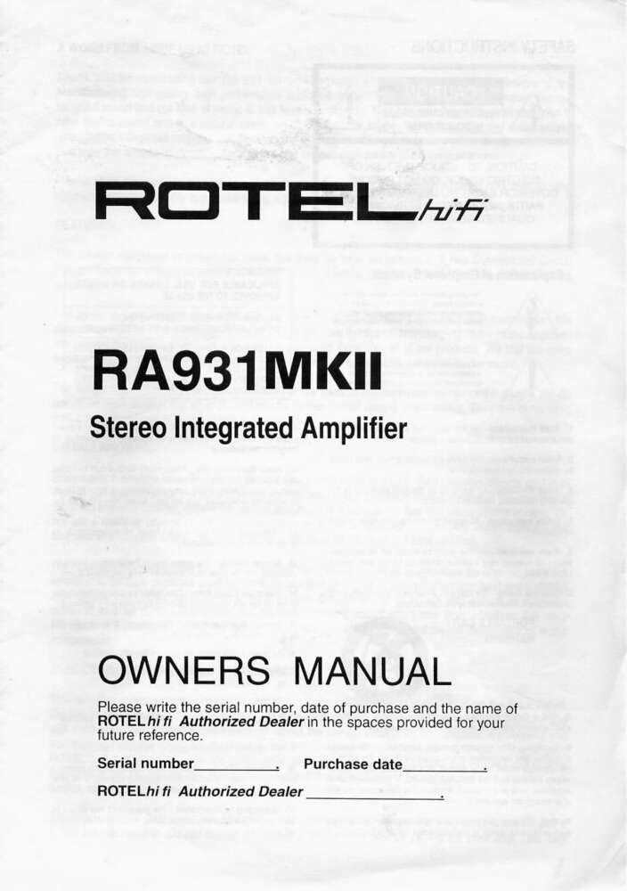 Rotel RA-931Mk2 Amplifier Owners Manual