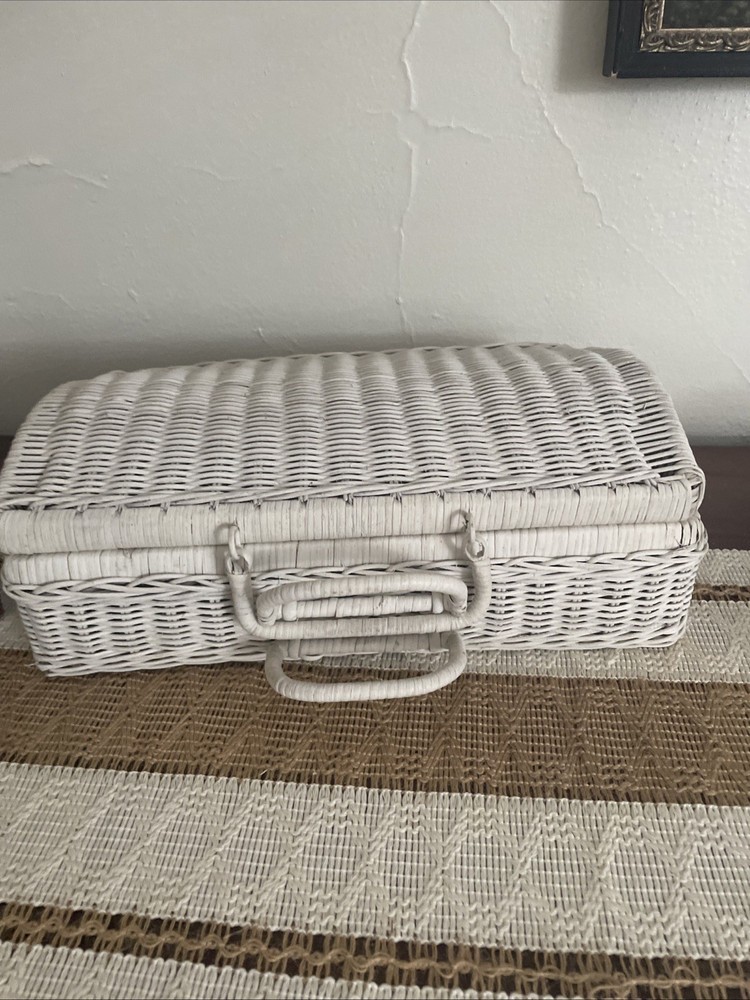 Vintage white wicker storage case